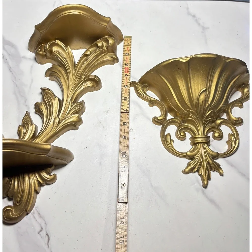 Vintage Gold Wall Shelf and Pocket Planter Set Hollywood Regency Ornate Decor
